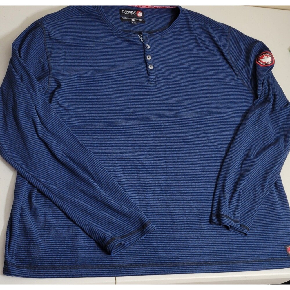 Men's CANADA WEATHER GEAR Blue Striped Long Sleeve Henley Shirt Size XL